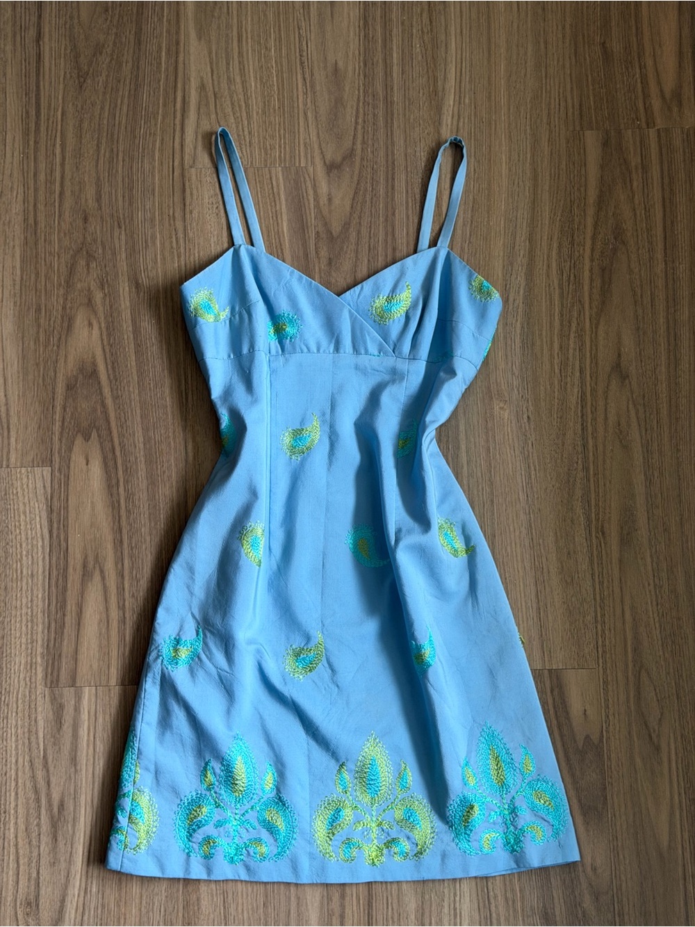 Laundry By Shelli Segal Vintage Y2K Blue Embroidered Mini Dress